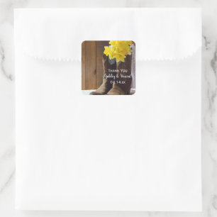Daffodils Cowboy Boots Western Wedding Thank You Square Sticker