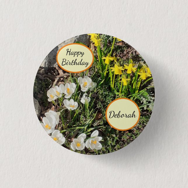 Daffodils & Crocus Birthday  3 Cm Round Badge (Front)