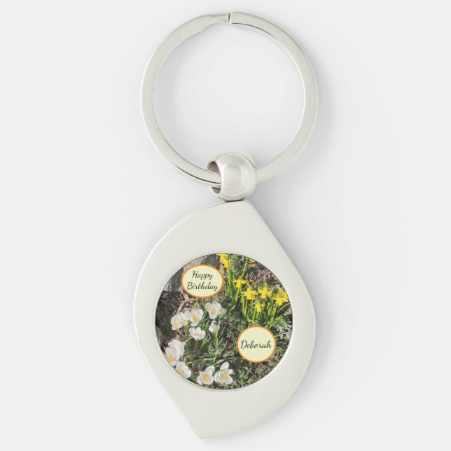 Daffodils & Crocus Birthday  Key Ring (Front)