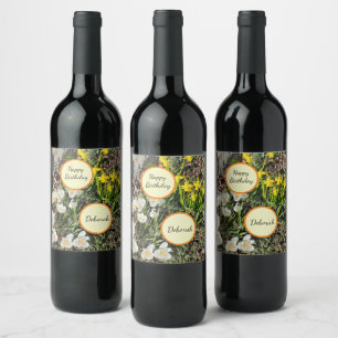 Daffodils & Crocus Birthday Wine Label