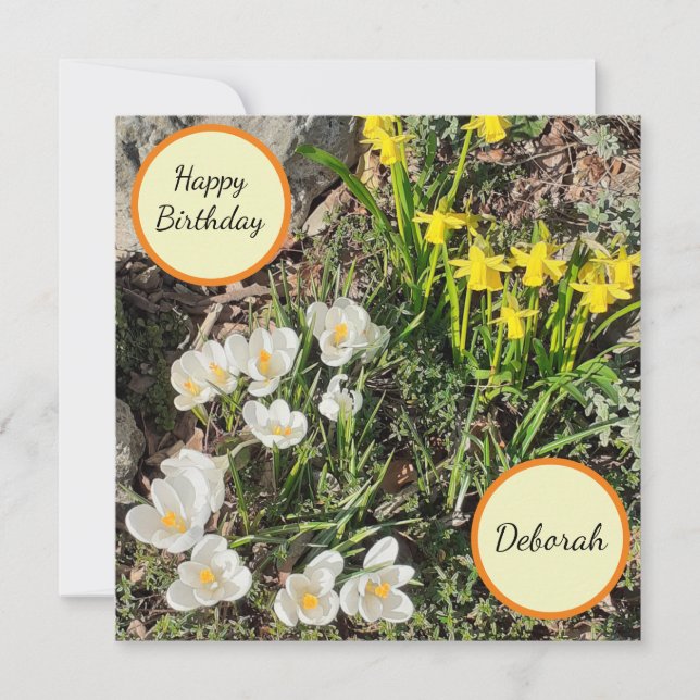 Daffodils & Crocus Flat Birthday Card (Front)