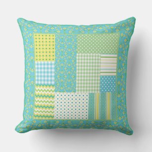 Daffodils Faux-patchwork Checks, Polkas, Stripes Cushion