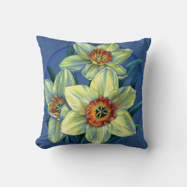 Daffodils fine art floral square pillow (Front)