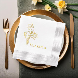 Daffodils Floral Outline Foil Stamped Napkins