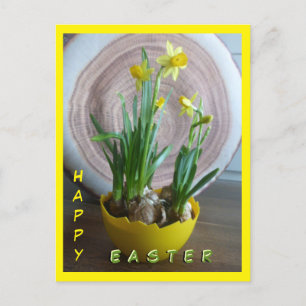 Daffodils Happy Easter Cust.Text Vertical Postcard