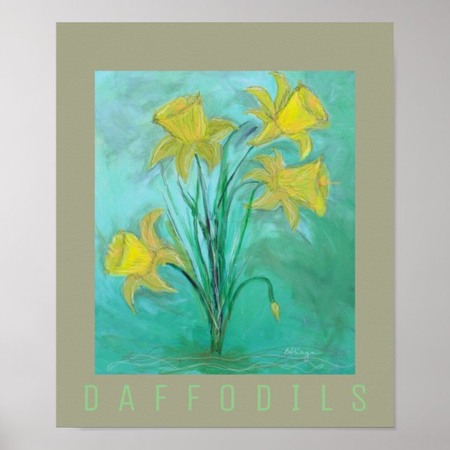 Daffodils in Spring. Acrylic and Digital Painting Poster (Front)