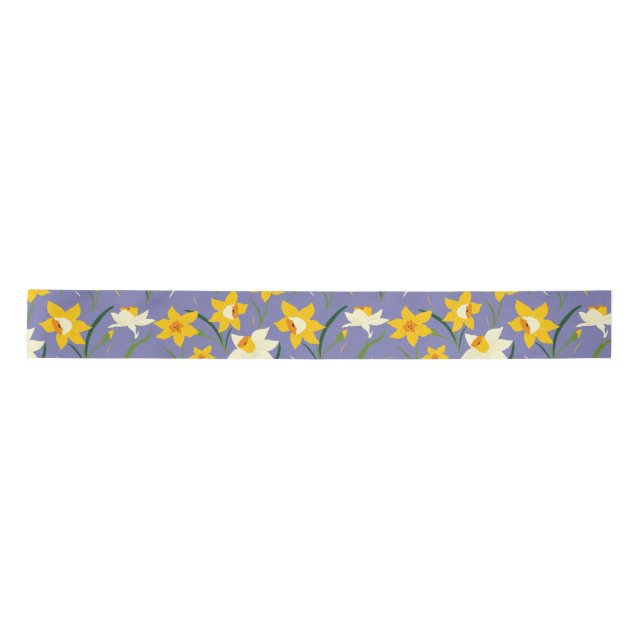 Daffodils on Blue Purple Satin Ribbon (Front)