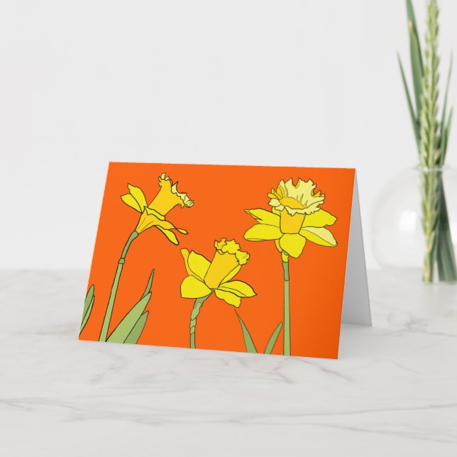 Daffodils on orange note card (Front)