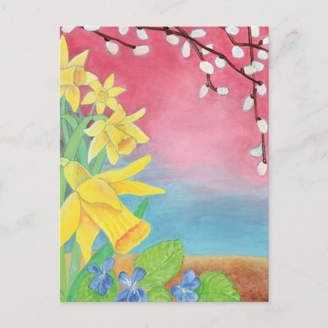 Daffodils, Salix caprea and Sweet violet  Postcard (Front)