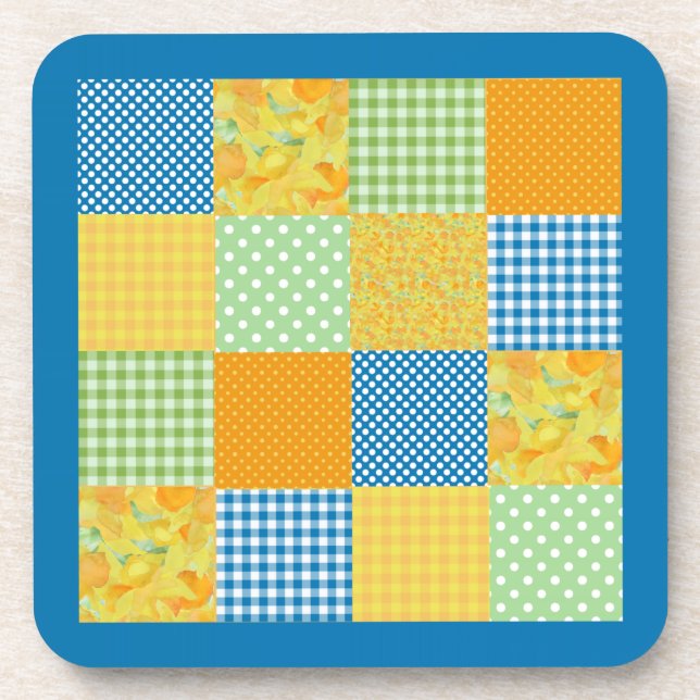 Daffodils Set of Coasters, Country Faux-Patchwork Coaster (Front)