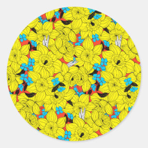 Daffodils spring floral pattern classic round sticker