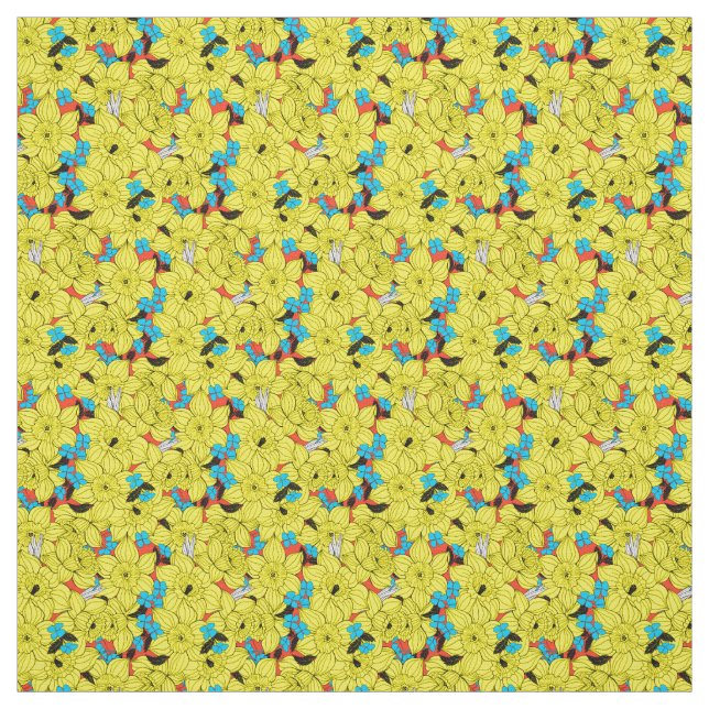 Daffodils spring floral pattern fabric (Swatch)