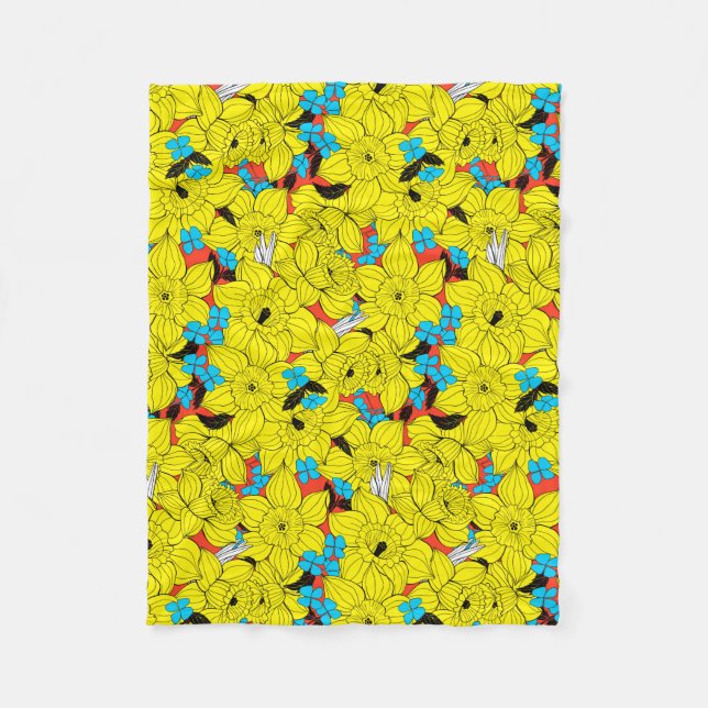 Daffodils spring floral pattern fleece blanket (Front)