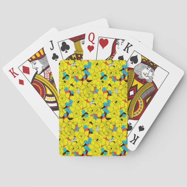 Daffodils spring floral pattern playing cards (Back)