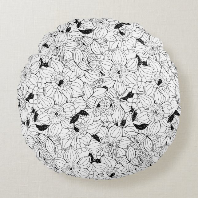 Daffodils spring floral pattern round cushion (Front)