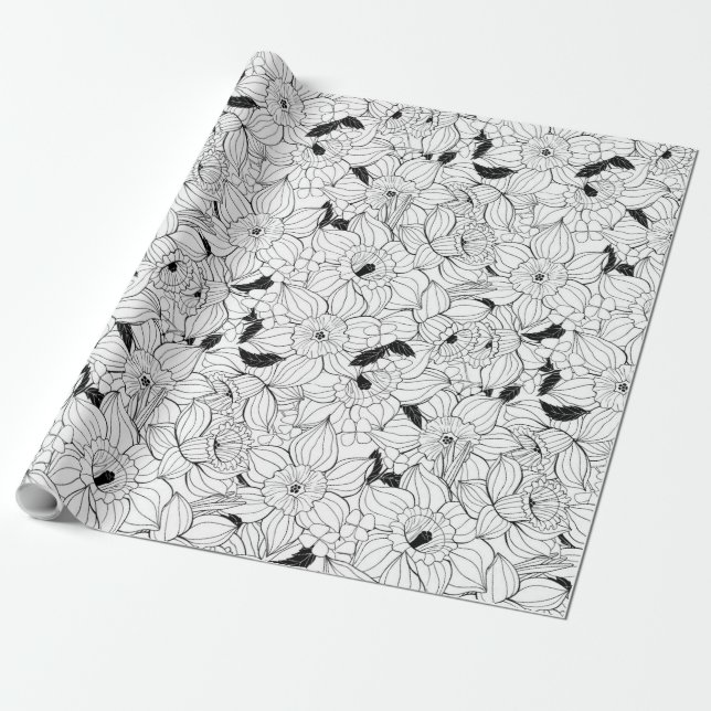 Daffodils spring floral pattern wrapping paper (Unrolled)