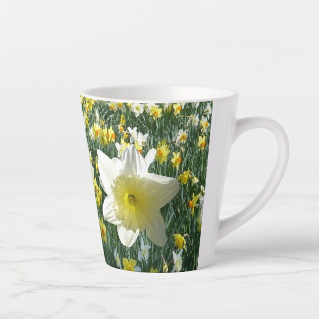Daffodils Spring Flowers Field White Latte Mug (Right)