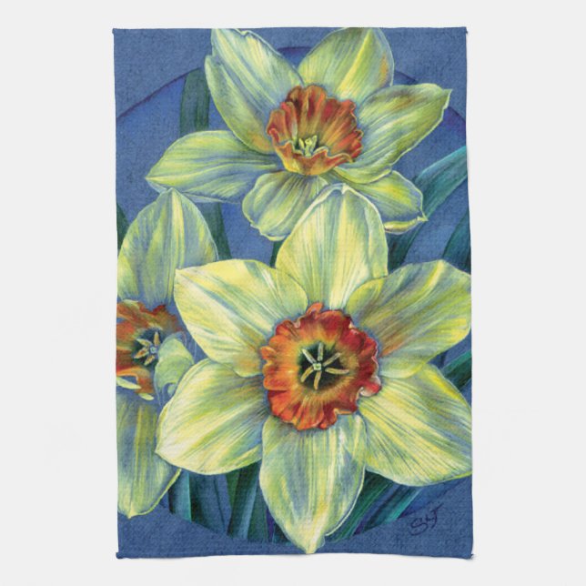 ‘Daffodils – the joys of spring’ kitchen towel (Vertical)