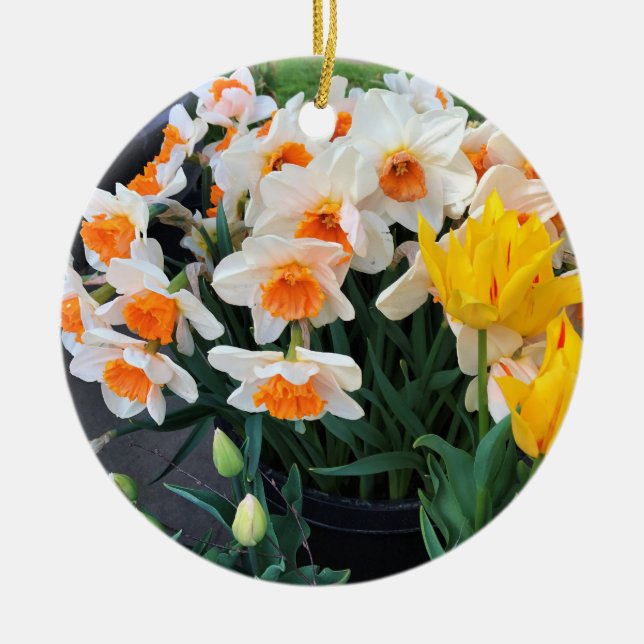 Daffodils & Tulips, Oregon Ceramic Ornament (Front)