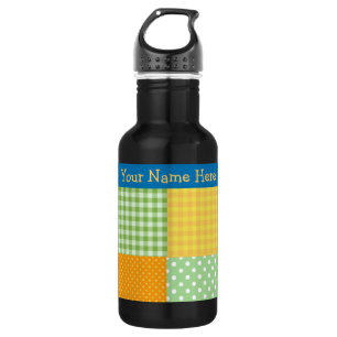 Daffodils Water Bottle: Personalise:Faux Patchwork 532 Ml Water Bottle
