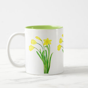 Daffodils Watercolor Yellow Floral Spring Coffee T Two-Tone Coffee Mug
