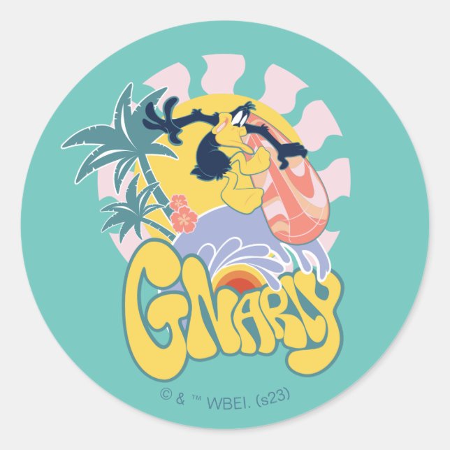 DAFFY DUCK™ Surfing - Gnarly Classic Round Sticker (Front)