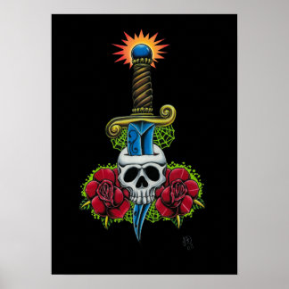Dagger, Skull, and Roses Print
