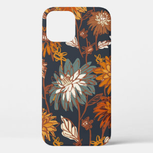 Dahlia and chrysanthemums bold seamless pattern, a iPhone 12 case