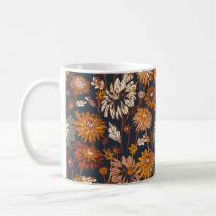 Dahlia and chrysanthemums bold seamless pattern, a coffee mug