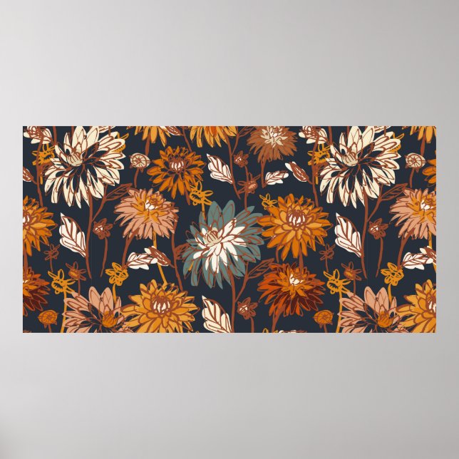 Dahlia and chrysanthemums bold seamless pattern, a poster (Front)
