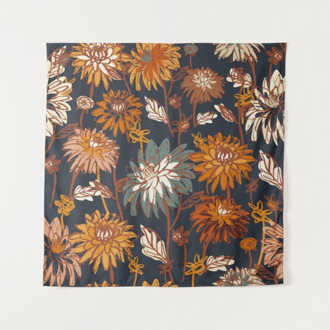 Dahlia and chrysanthemums bold seamless pattern, a tapestry (Front)