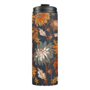 Dahlia and chrysanthemums bold seamless pattern, a thermal tumbler