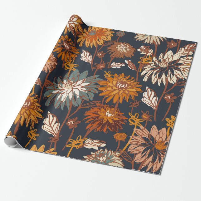 Dahlia and chrysanthemums bold seamless pattern, a wrapping paper (Unrolled)