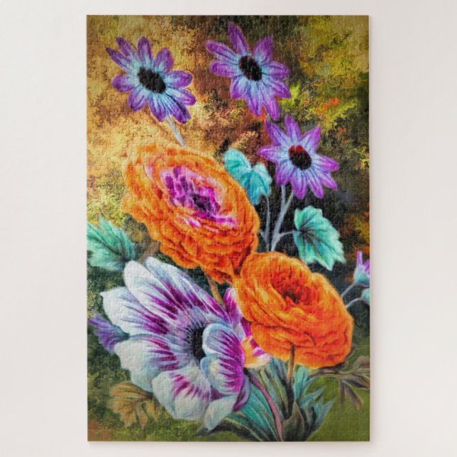 Dahlia and daisy flower garden floral jigsaw puzzle (Vertical)