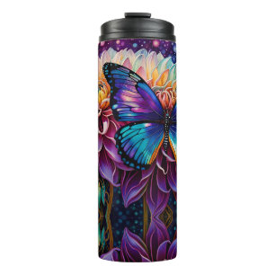 Dahlia And Iridescent Butterfly Thermal Tumbler