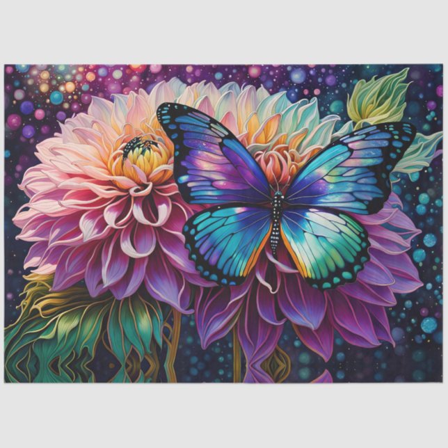 Dahlia And Iridescent Butterfly Tissue Paper (Front)