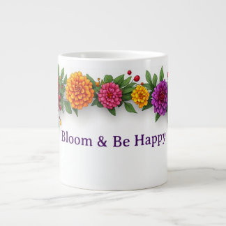 Dahlia And Marigold Flower Wreath With Colourful B Large Coffee Mug