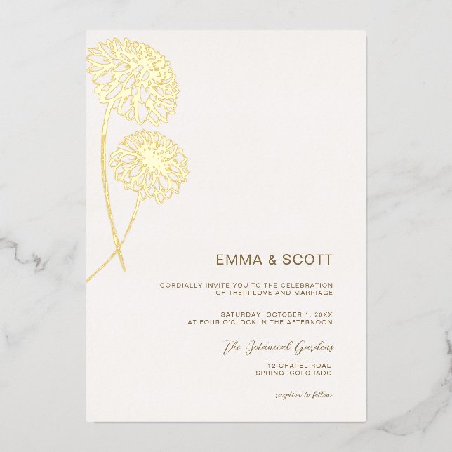 Dahlia Art Sketch Gold Modern Fall Wedding Gold (Front)
