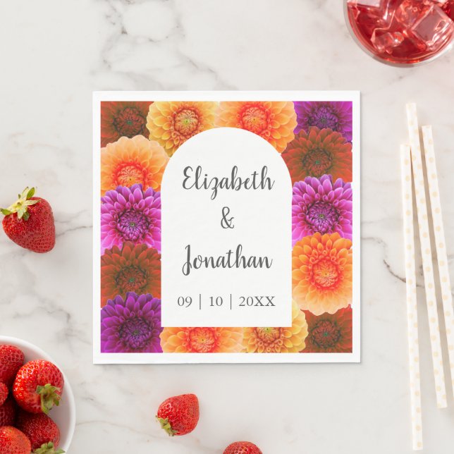 Dahlia Autumn Floral Wedding Napkin (Insitu)