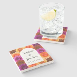 Dahlia Autumn Floral Wedding Stone Coaster