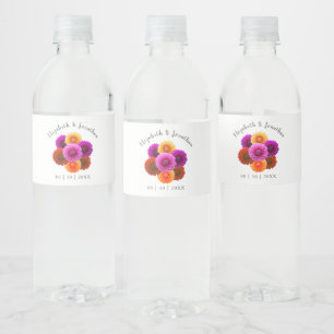 Dahlia Autumn Floral Wedding Water Bottle Label