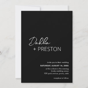 Dahlia Black Contemporary Modern Wedding Invitation