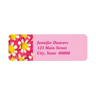 Dahlia bouquet - coral and white with yellow return address label