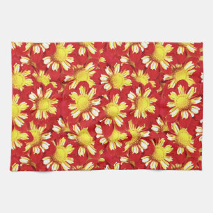 Dahlia bouquet - red and white with yellow tea towel