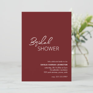 Dahlia Burgundy Contemporary Modern Bridal Shower Invitation