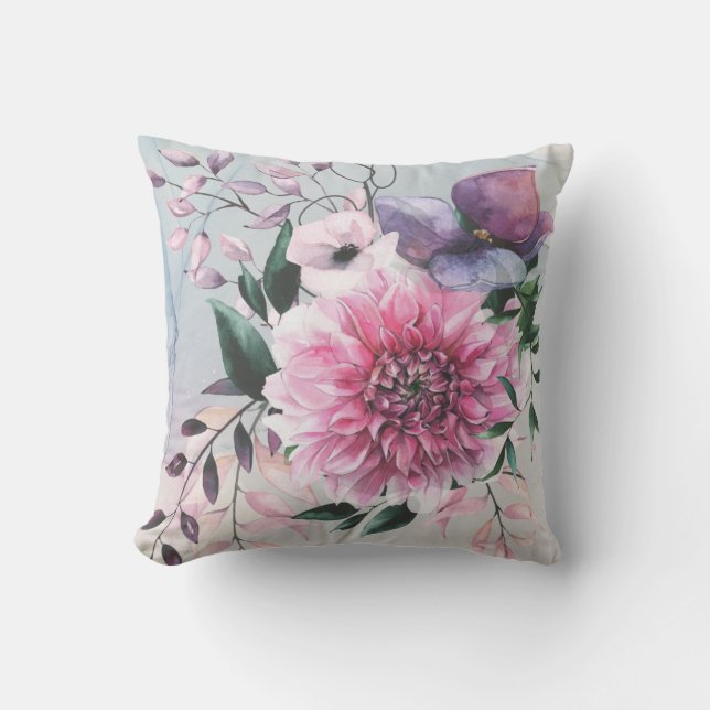 Dahlia Cool Colours Garden Throw Pillow (Front)