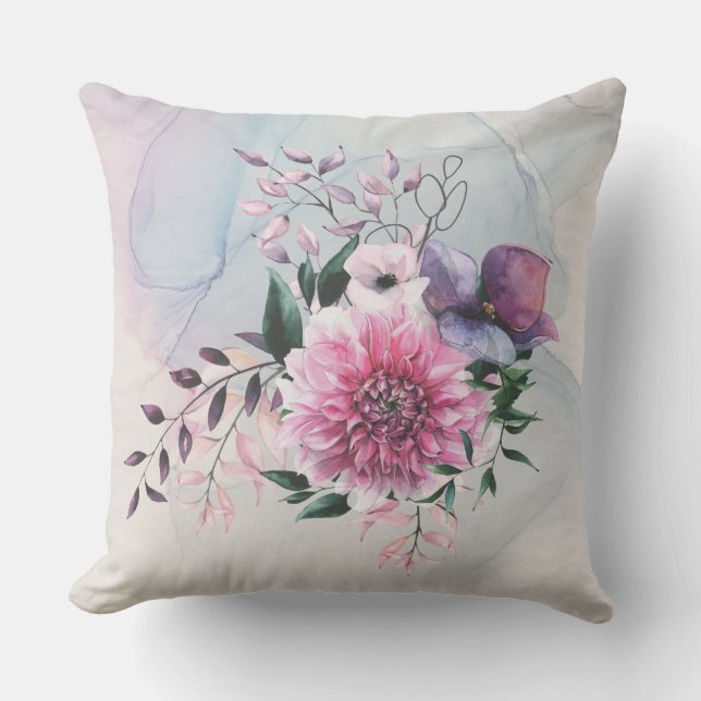 Dahlia Cool Colours Traditional Throw Pillow (Front)