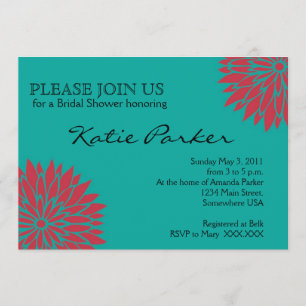 Dahlia Coral and teal Flower Invitation