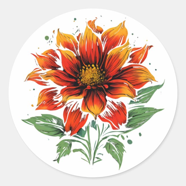 Dahlia fire flower classic round sticker (Front)