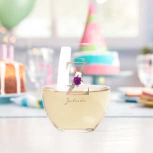 Dahlia floral bouquet rose gold monogram letter z stemless wine glass